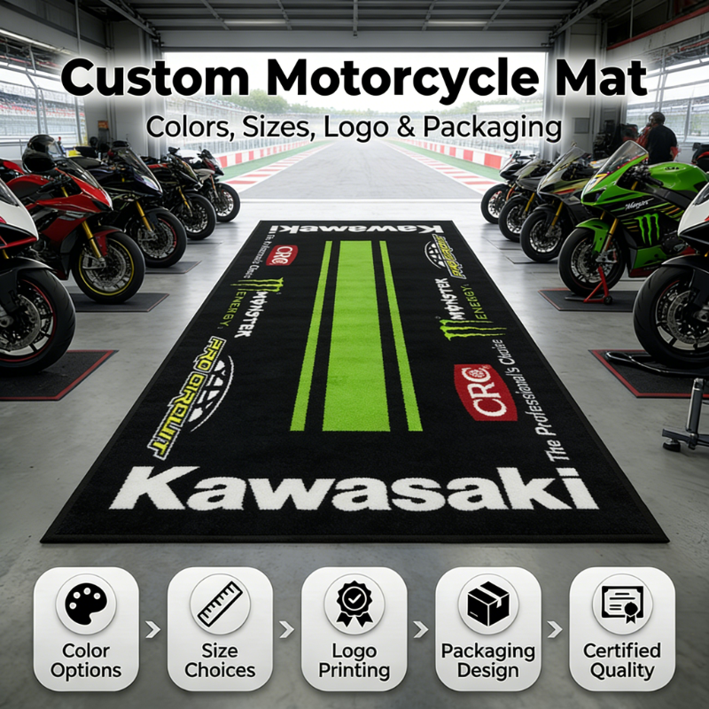 Custom motorcycle mat OEM & ODM factory: custom size, custom colour and logo, custom packing